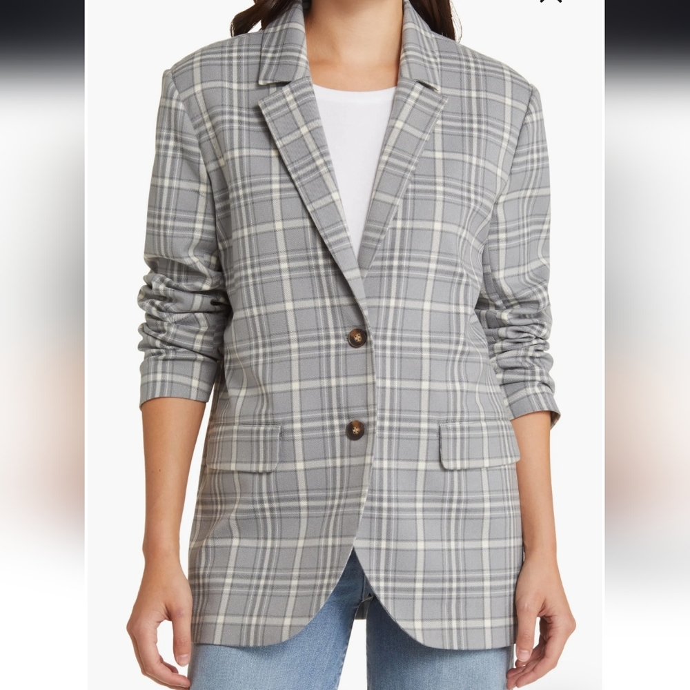 Treasure & Bond Women's  Oversized Gray Plaid Blazer - Picture 4 of 11